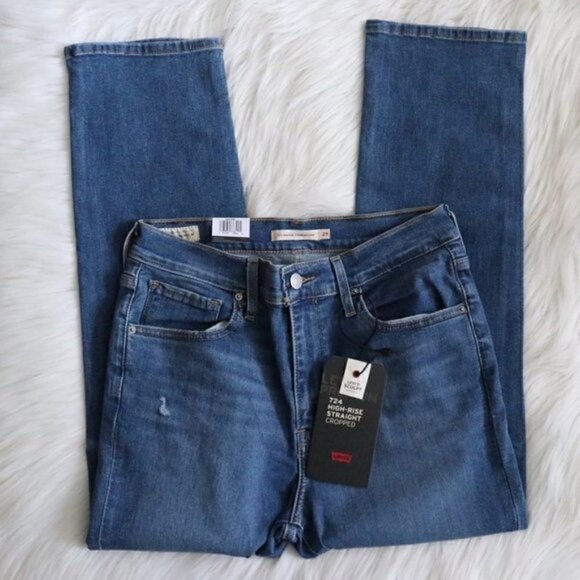 NWT Levis 724 High Rise Straight Leg Medium Blue Wash Crop Denim Jeans Size 29 - Picture 6 of 11